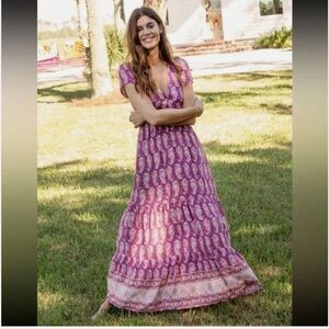 Natural Life Purple Floral V neck Dress XS boho romantic festival